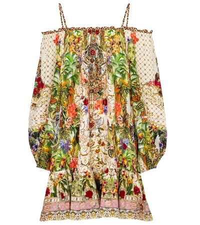 Camilla Off-the-shoulder Crystal-embellished Printed Silk Crepe De Chine Mini Dress In Fair Vero