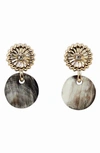 Akola Rossi Black Horn Disc & Designer Crystal Small Drop Earrings In Gold