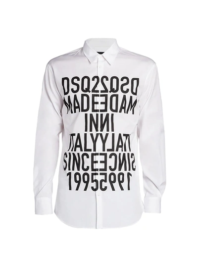 Dsquared2 Dan Printed Cotton Shirt In White