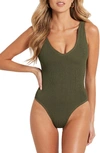 Bound By Bond-eye The Mara Ribbed One-piece Swimsuit In Khaki