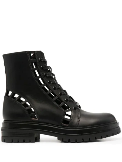 Gianvito Rossi Black Leather Cut-out Ankle Boots