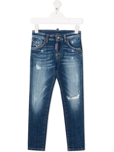 Dsquared2 Teen Ripped-detail Straight-leg Jeans In Blu Denim