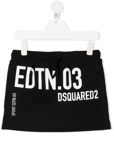 Dsquared2 Teen Text-print Pleat-detail Skirt In Black