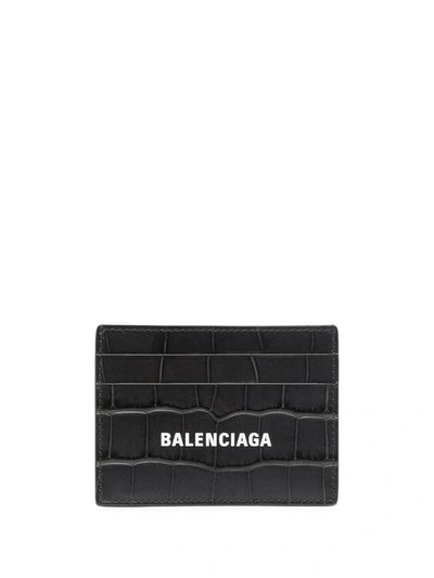 Balenciaga Croc-effect Leather Cardholder In Grey