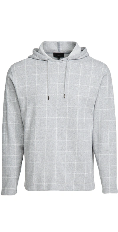 Vince Men's Windowpane Plaid Pullover Hoodie In H Grey/leche