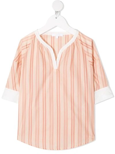 Chloé Kid Pink And White Blouse With Striped Pattern In Orange