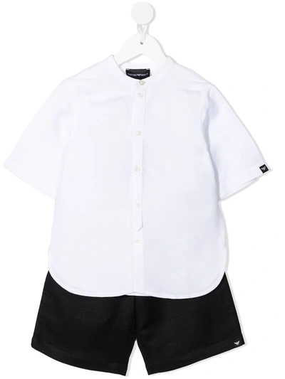 Emporio Armani Kids' Linen & Viscose S/s Shirt & Shorts In White