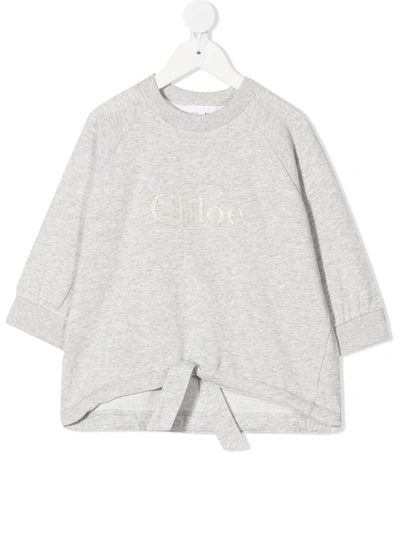Chloé Kids' Embroidered Logo Cotton Sweatshirt In Grey