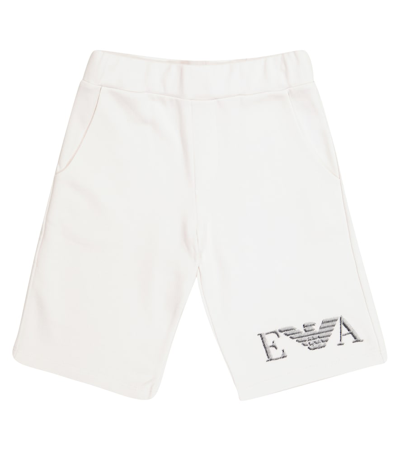 Emporio Armani Kids' Boy's Logo Cotton-blend Jogger Shorts In White