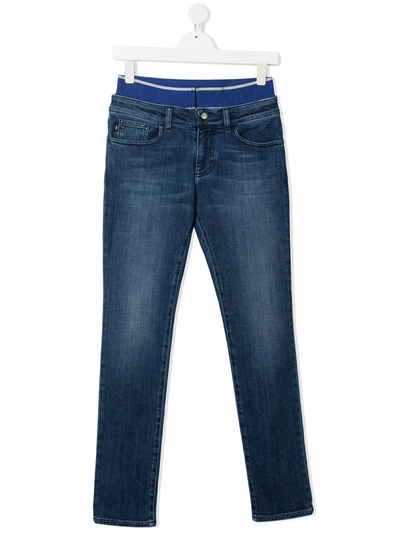 Emporio Armani Kids' Denim Jeans Trousers With Elasticated Waist In Blue