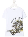 Givenchy Kids' Tiger Print Cotton T-shirt In Blue