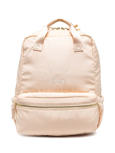 Chloé Kids' Embroidered Logo Backpack In Neutrals