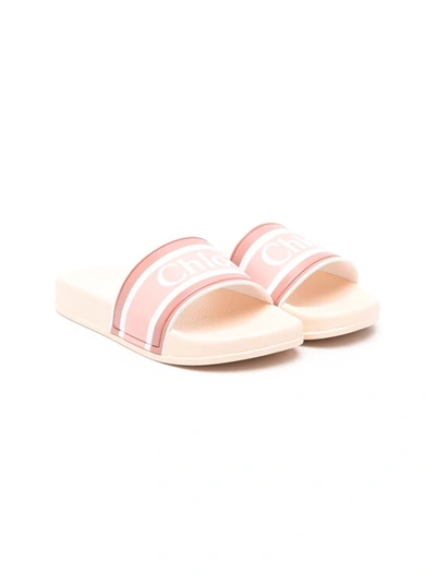 Chloé Kids' Logo Print Rubber Sandals In Pink