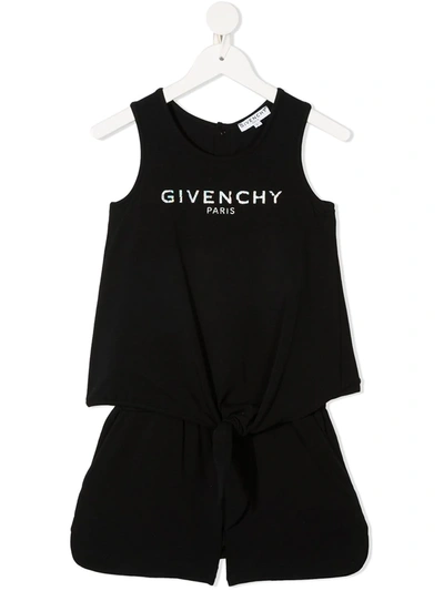Givenchy Teen Cracked Logo-print Sleeveless Playsuit In Black