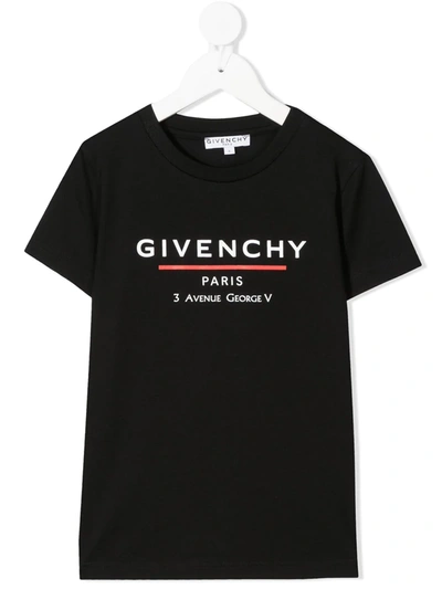 Givenchy Kids' Logo印花棉质平纹针织t恤 In Black