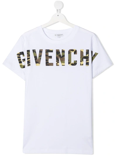 Givenchy Kids' Logo印花棉质平纹针织t恤 In White