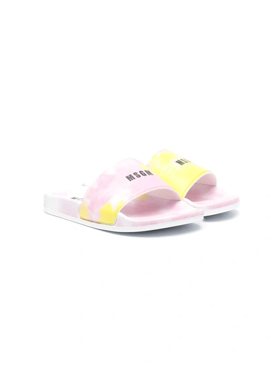Msgm Teen Tie-dye Logo-print Sandals In Pink