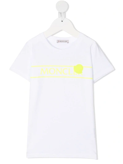 Moncler Kids' Jersey T-shirt With Fluo Logo Print In White