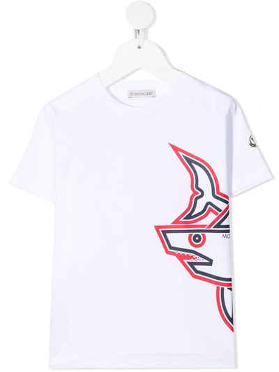Moncler Kids' Boy's Shark-print Logo Crewneck T-shirt In White