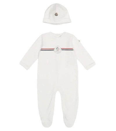 Moncler Babies' 棉质连体衣&帽子 In White