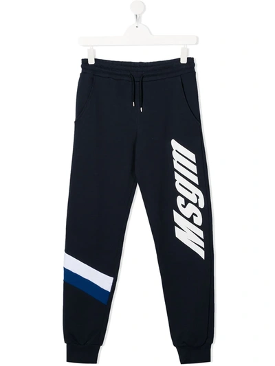 Msgm Teen Stripe Detail Logo Track Trousers In Blue