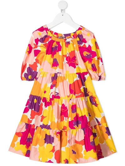 Il Gufo Kids' Floral Flounce Dress In Multicolor Jersey In Multicolour