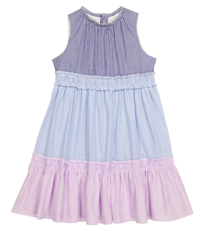 Il Gufo Kids' Sleeveless Color Block Cotton Dress In Blue