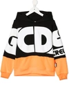 Gcds Teen Logo-print Two-tone Hoodie In Black