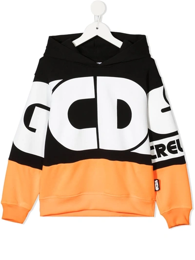 Gcds Teen Logo-print Two-tone Hoodie In Black