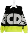 Gcds Teen Colour-block Logo-print Hoodie In Nero+giallo