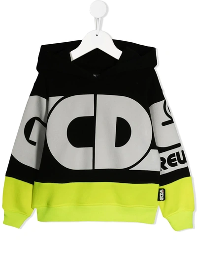 Gcds Teen Colour-block Logo-print Hoodie In Nero+giallo