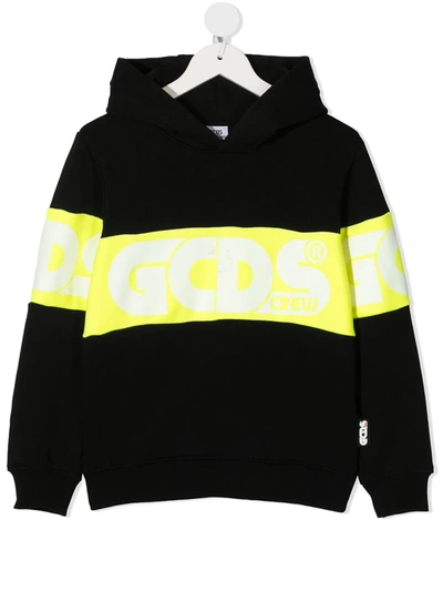 Gcds Teen Colour-block Cotton Hoodie In Black