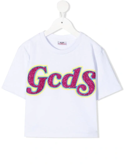 Gcds Teen Logo-print Cropped T-shirt In White