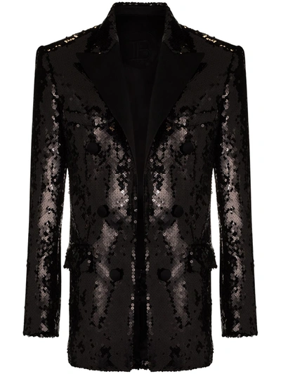 Balmain Sequin Embroidered Blazer In Schwarz