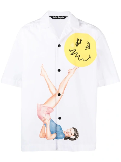 Palm Angels Juggler Pin Up Shirt In White Cotton