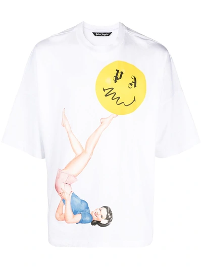 Palm Angels Juggler Pin-up Cotton T-shirt In White