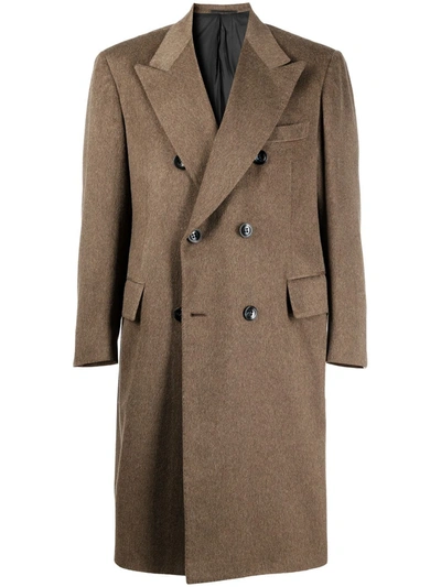 Kiton Cashmere Double Breasted Coat In Marrone Foderae Travetti Gr