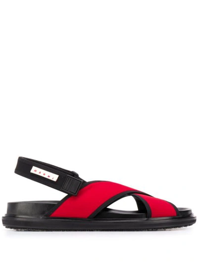 Marni Fussbett Two-tone Crossover-strap Leather Sandals In Red