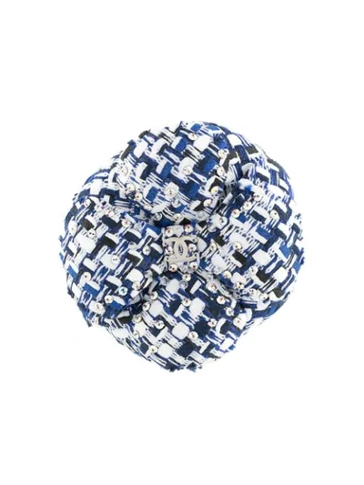 Pre-owned Chanel Rhinestone-embellished Camellia Brooch In Blue