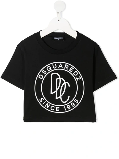 Dsquared2 Kids' Logo-print Cropped T-shirt In Black