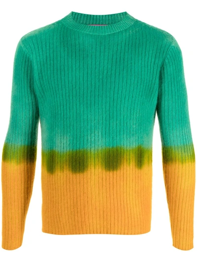 The Elder Statesman Green & Yellow Cashmere Dip Rib Simple Crew Sweater In Multicolor