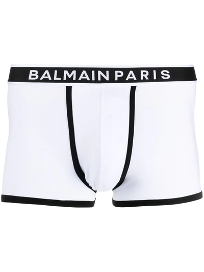 Balmain Pack Of Two Logo-waistband Regular-fit Stretch-cotton Trunks In White