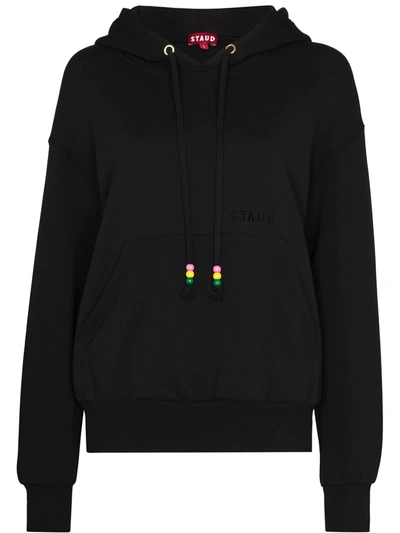 Staud Logo-embroidered Cotton Hoodie In Black
