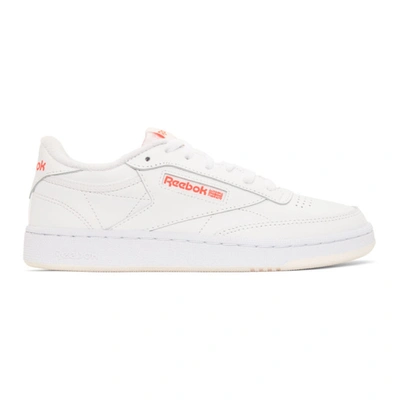 Reebok White & Red Club C 85 Sneakers In White/ Ceramic Pink/ Orange