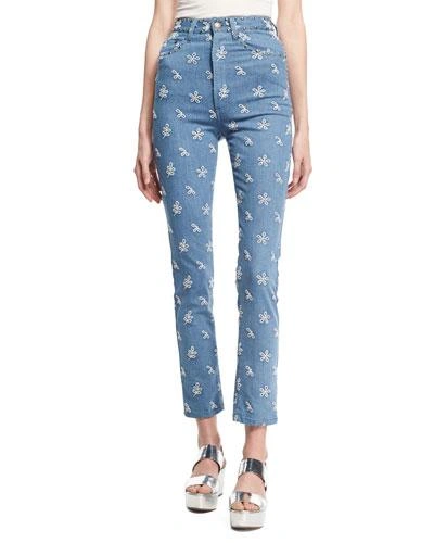 Marc Jacobs Lace-embroidered Straight-leg Jeans, Indigo