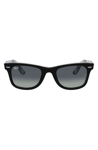 Ray Ban Large Classic Wayfarer 54mm Sunglasses In Black/ Light Grey Blue Grad