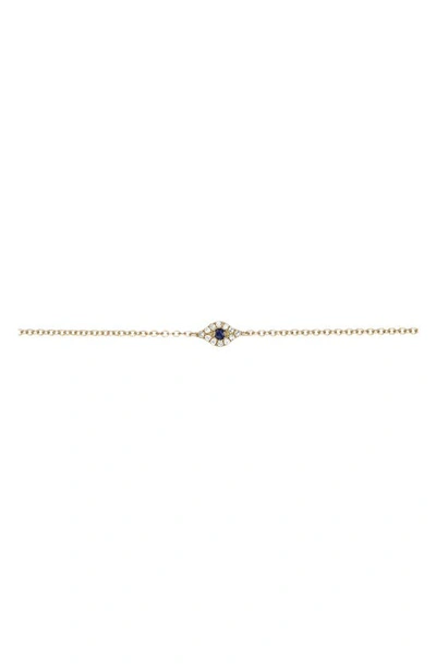 Ef Collection 14k Yellow Gold Blue Sapphire & Diamond Evil Eye Link Bracelet