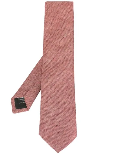 Gieves & Hawkes Linen-blend Herringbone Tie In Red