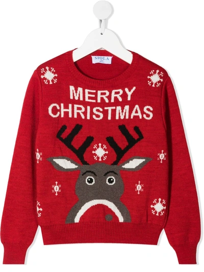 Siola Kids' Christmas-motif Intarsia-knit Jumper In Red