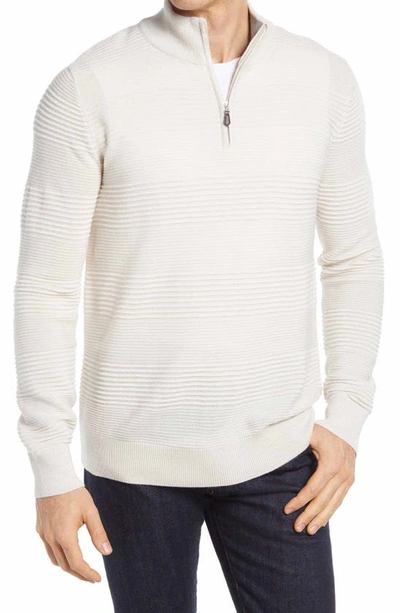 Bugatchi Stripe Merino Wool Blend Quarter Zip Pullover In Oyster